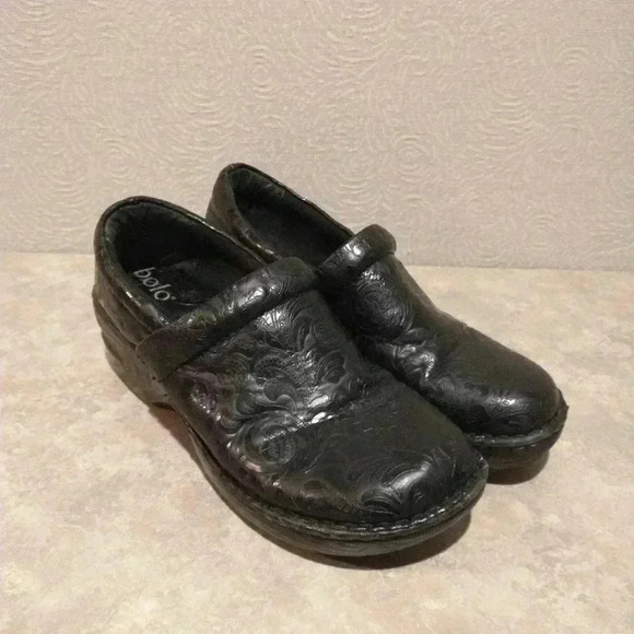 BOLO black embossed slip on nursing cook clog mule shoes size 10/40 - Picture 1 of 6
